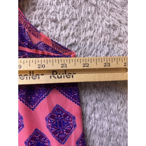 Pink Rose Blouse Womens 1X Pink Purple Diamond Print Short Sleeve Mature AOP - Picture 7 of 9